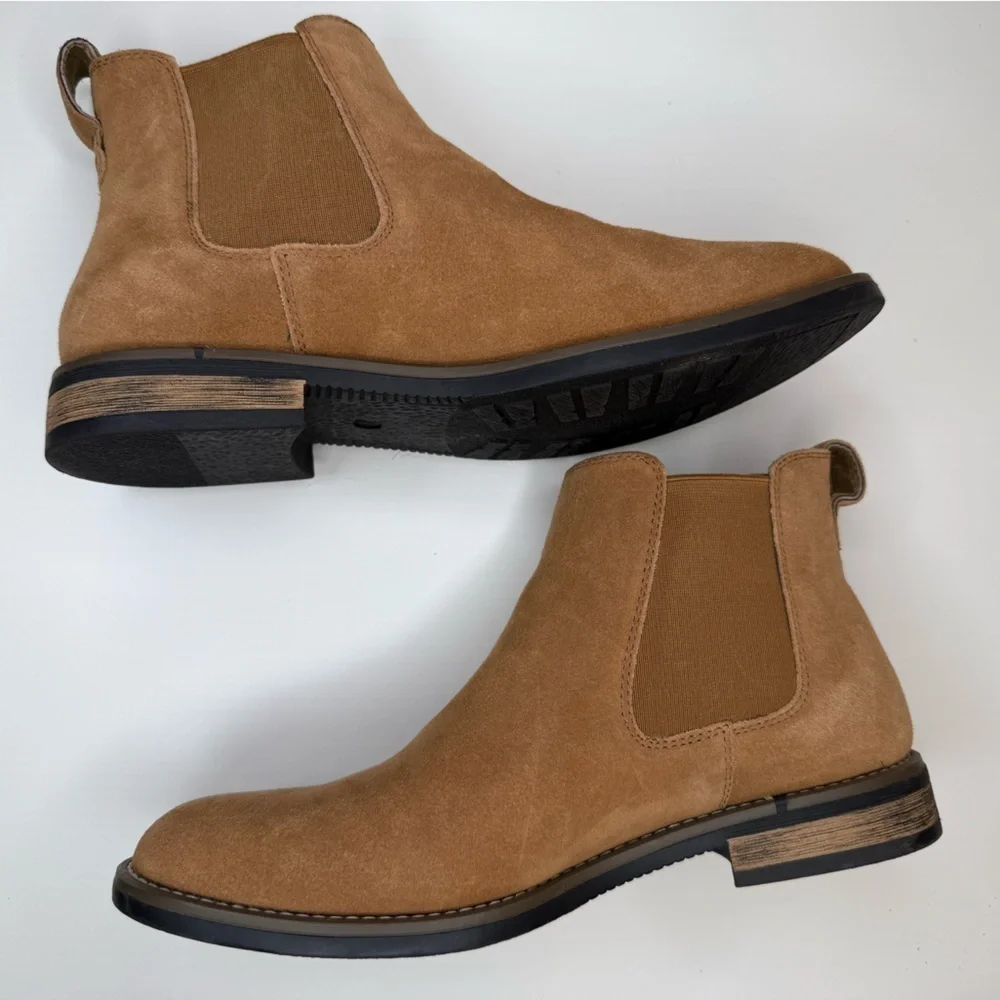 Bruno Marc Men's Timeless Suede Leather Chelsea Boots in Camel Size 7M